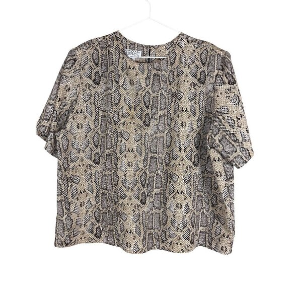 Truffles Tops - Truffles Animal Print Snakeskin Top 2X Brown Safari Jungle Exotic Classic Chic
